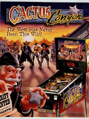 #ad Cactus Canyon Pinball FLYER Original Unused 1998 Western Cowboys Wild West Art $13.68