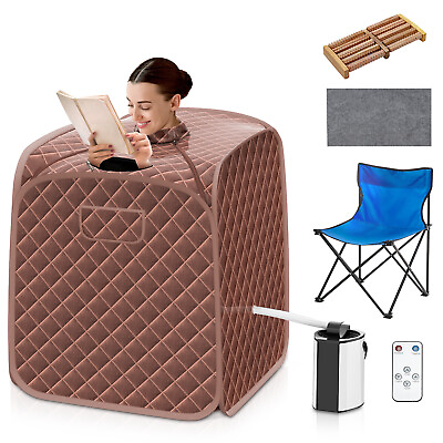 #ad Giantex Portable Personal Steam Sauna Spa w 3L Blast proof Steamer Chair Coffee $92.99