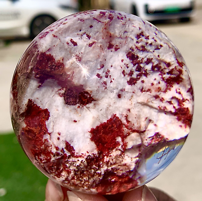 #ad 164G Rare beautiful acrylic wrapped cinnabar sphere quartz crystal treatment $215.00