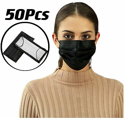 #ad #ad 50 Pcs Black White Face Mask Disposable Non Medical Surgical Earloop Mouth Cover $7.58