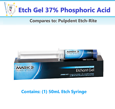#ad Dental Etch Gel Etching Gel 37% Phosphoric Acid Blue Jumbo 50mL Kit Made in USA $28.95