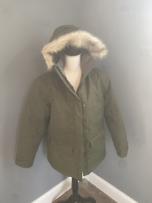 #ad LL Bean Baxter Parka Women Petite Small Olive Green Faux Fur Hood EXCELLENT COND $149.97