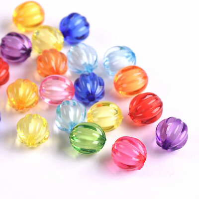 #ad 50pcs Round Pumpkin Colorful Acrylic Plastic Loose Beads Lot for Jewelry Making $2.35