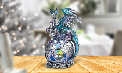 #ad 6quot;H Turquoise Dragon LED Orb Fantasy Night Light Decoration Figurine Room Decor $29.41