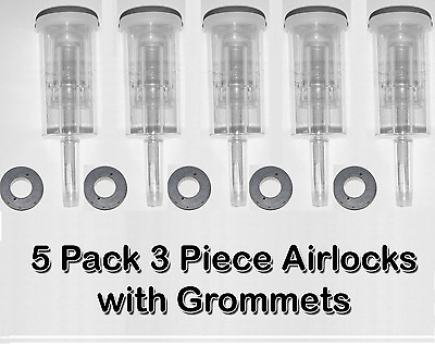 #ad 5 PK 3 piece Cylinder Fermentor Airlock w Grommet Air Lock HomeBrew Wine Beer $14.99