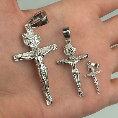 #ad Real Solid 925 Sterling Silver Mens Cross Jesus Piece Crucifix Pendant Necklace $19.99