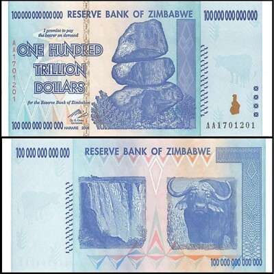 #ad zimbabwe 100 trillion 2008 AA P 91 Uncirculated Banknote 100% Authentic $130.00