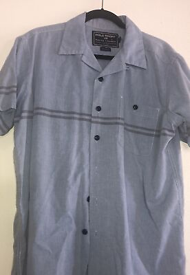 #ad Ralph Lauren Sportsman Premium Cotton Blue Stripe SS Button Up Shirt Large $10.25