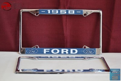 #ad 1958 Ford Car Pick Up Truck Front Rear License Plate Holder Chrome Frames New $34.73