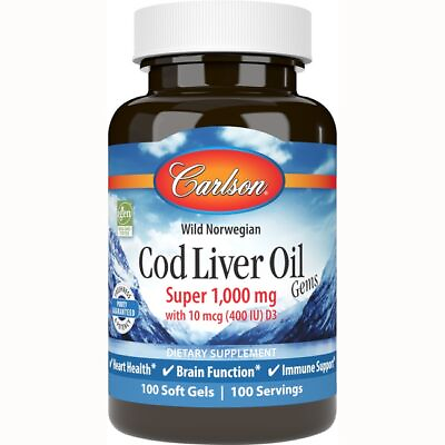 #ad Carlson Wild Norwegian Cod Liver Oil Gems 1000 mg 100 Sgels $14.45