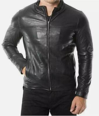 #ad New Men#x27;s Genuine Lambskin Leather Jacket Black Slim Fit Biker Motorcycle Jacket $104.99