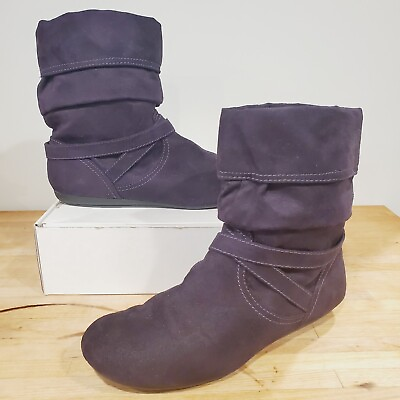 #ad Lower East Side Womens Faux Suede Foldover Ankle Boots Size 9.5 Purple Sydney $13.98