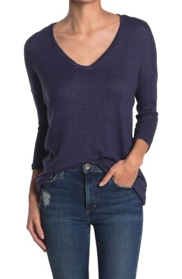 #ad Philosophy Women#x27;s Cozy Soft V Neck Tee in Heathered Navy XSmall $12.25