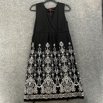 #ad 212 Collection Dress Womens Size M Black V Neck Fit Flare Sleeveless Back Tie $18.85