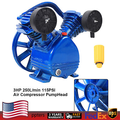 #ad 3HP 2Piston V Style Twin Cylinder Air Compressor Pump Head Single Stage Oil View $114.95