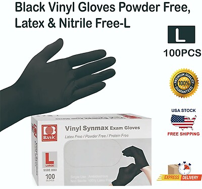 #ad 100 PCS Black Vinyl Gloves Latex amp; Nitrile Free L**Buy One Get One at 50% Off $9.99
