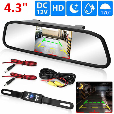#ad 4.3quot; Backup Camera Mirror Car Rear View Reverse Night Vision Parking System Kit $30.68