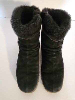 #ad Bare Trap Black Suede Fur Boots Zip Up Side Womens 8.5 $16.50