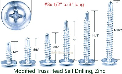 #ad Modified Truss Head #8 x 1 2quot; to 3quot; Phillips Self Drilling Screws Zinc $7.79