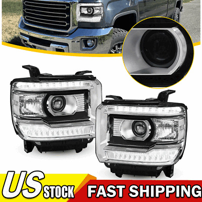 #ad For 2014 2018 GMC Sierra 1500 2500 3500 Head Lights Lamp Clear LED DRL Projector $307.79