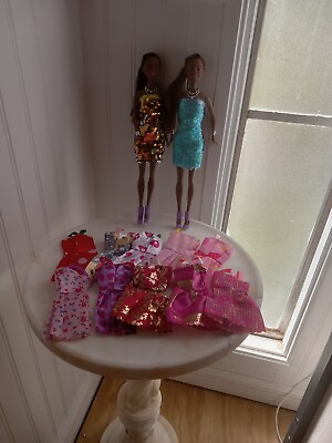 #ad 2 Sequin African American Black Dolls with 10 Dresses Brand New $19.99