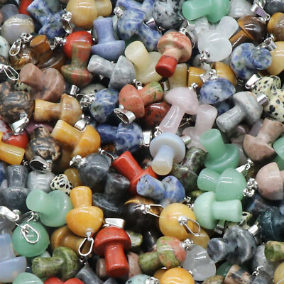 #ad 100pcs Natural Stone Quartz Crystal Carved Mushroom Pendant Necklace Wholesale $79.89