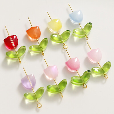 #ad 50PCS Glass Flower Leaf Spacer Beads DIY Craft Loose Beads for Jewelry Making $7.99