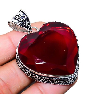 #ad Red Garnet Gemstone Handmade 925 Sterling Silver Jewelry Heart Cut Pendant $12.99
