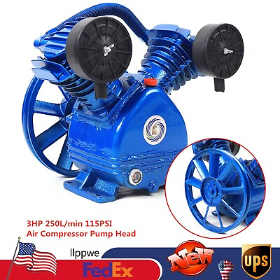 #ad #ad V Air Compressor Pump Head Fits 3HP 2 Piston Motor Twin Cylinder Single Stage $115.01