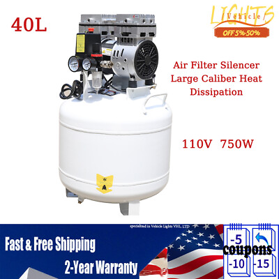 #ad 40L Portable Dental Air Compressor Oil Free Silent Air Pump 115PSI 750W 60HZ $304.00