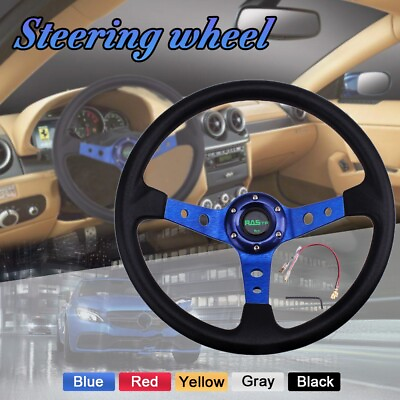 #ad 14INCH Universal Aluminum Racing Steering Wheel Drifting Deep Dish 6 Bolt $27.99