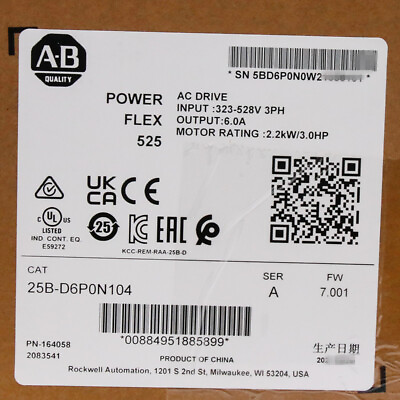 #ad IN US New Factory Sealed Allen Bradley 25B D6P0N104 3Hp AC Drive PowerFlex 525 $475.20