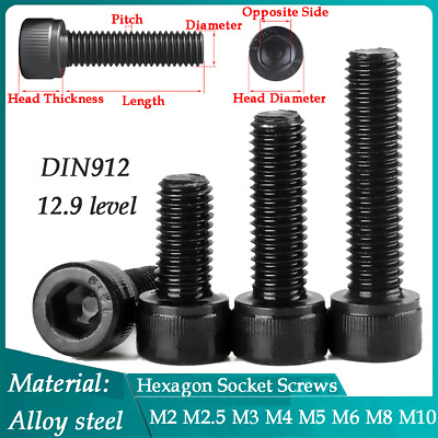 #ad M2 M3 M4 M5 M10 Black Cylindrical Head Hexagon Socket Screws 12.9 level DIN912 $1.66