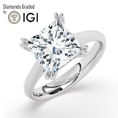 #ad IGI 5 CT Solitaire Lab Grown Princess Diamond Engagement Ring 950 Platinum $4231.30