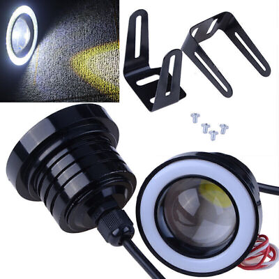 #ad 3quot; Car Projector LED Fog Light Lamp Round White Halo Angel Eye COB Bulbs Kit $28.67