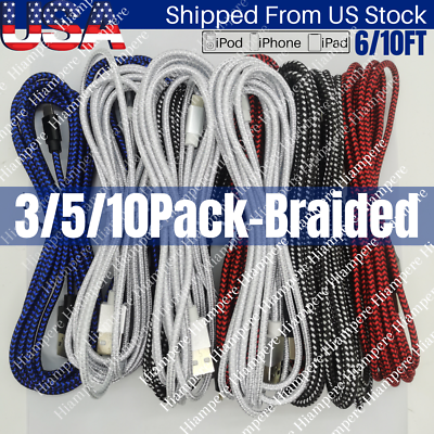 #ad Bulk Lot Braided USB Cable For iPhone 14 13 12 11 XS XR 8 7 6 5 Fast Charge Cord $9.93