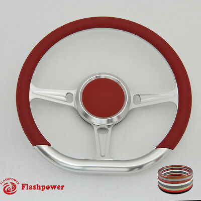 #ad 14quot; D Type Billet Steering Wheel Red Half Wrap Chevy Ididit FlamingRiver $195.50