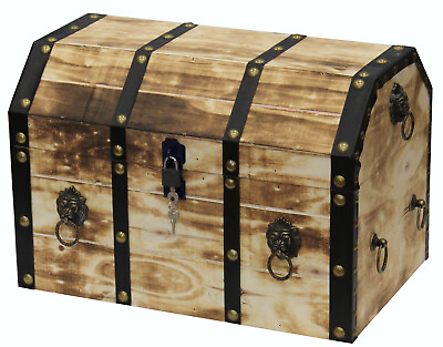 #ad Large Wooden Decorative Lion Rings Pirate Trunk with Lockable Latch and Lock $148.20