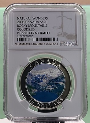 #ad 2003 CANADA $20 NATURAL WONDERS: ROCKY MOUNTAINS NGC PF68 UC w BOX amp; COA $89.73