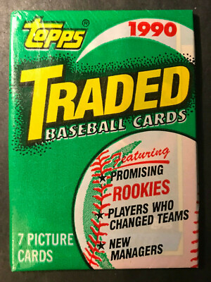 #ad 1990 Topps Traded Baseball Cards 1 Unopened Sealed Wax PACK From Wax Box 7 Cards $3.99