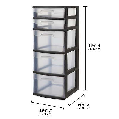 #ad Plastic 5 Drawer Tower Black with Clear Drawers $23.81