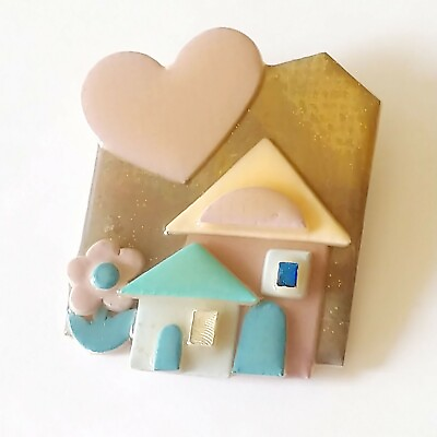 #ad Lucinda House Pins Heart Valentine House Gold Glitter Rhinestones Flower $19.95
