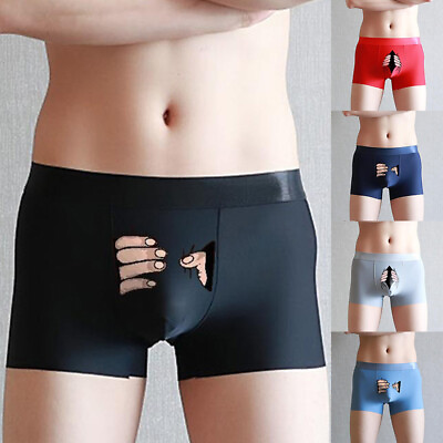 #ad Men Silk Underwear Cartoon Boxer Shorts Creative Funny Underpant Briefs Trunks ‖ $4.67