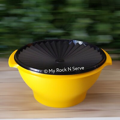 #ad Tupperware Large Servalier Salad Bowl 17 Cup Sunflower w Black Seal New $37.00
