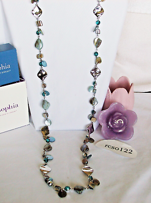 #ad Beautiful Lia Sophia OCEAN AIR Necklace 43 46quot; MOP Abalone Glass Beads NWOT $19.99