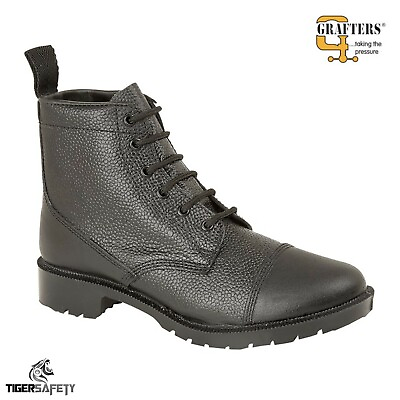 #ad Grafters M391A Black Grain Leather 6 Eyelet Service Cadet Military Combat Boots $90.88