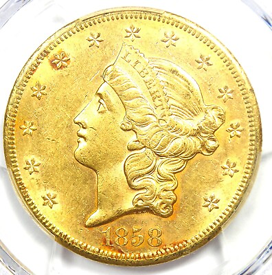 #ad 1858 S Liberty Gold Double Eagle $20 Coin Certified PCGS AU58 $6000 Value $4593.25