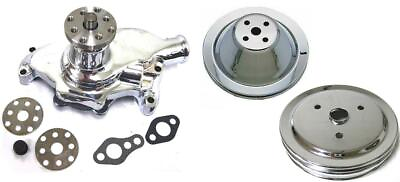 #ad Small Block Chevy CHROME Short Water Pump amp; 1 2 Groove Crankshaft Pulley Kit $155.87
