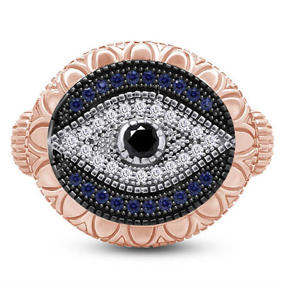 #ad Evil Eye Ring Round Cut Simulated Black Diamond in Solid Sterling Silver $73.59
