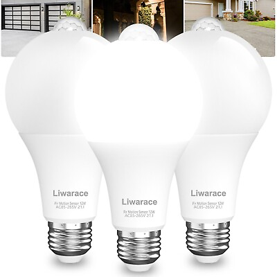 #ad Motion Sensor LED Light Bulb 3Pack 12W 120W Eq. E27 E26 Bulbs Automatic On Off $16.95